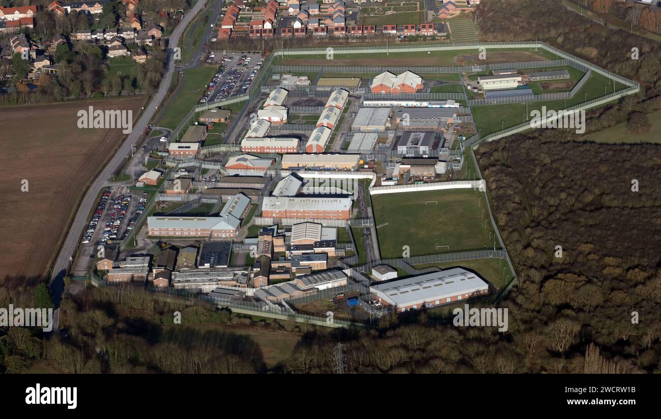 Vue aérienne de HM prison Wealstun, Thorp Arch près de Wetherby, West Yorkshire Banque D'Images