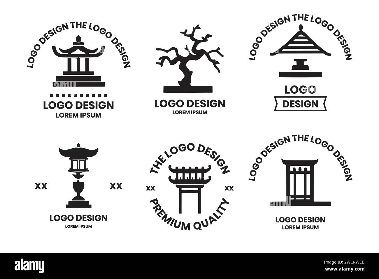 Logo de porte japonais ou lanterne chinoise dans le style vintage isolé sur fond Illustration de Vecteur
