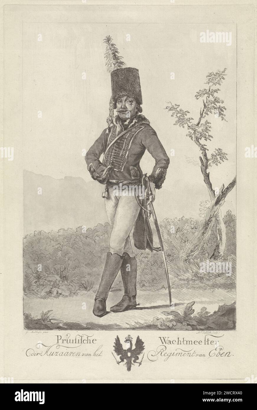 Maître de guet du hussard prussien, Mathias de Sallieth, d'après Gerrit Malleyn, 1764 - 1791 imprimés papier gravure / brosse (militaire) uniformes (+ cavalerie, cavaliers) Banque D'Images