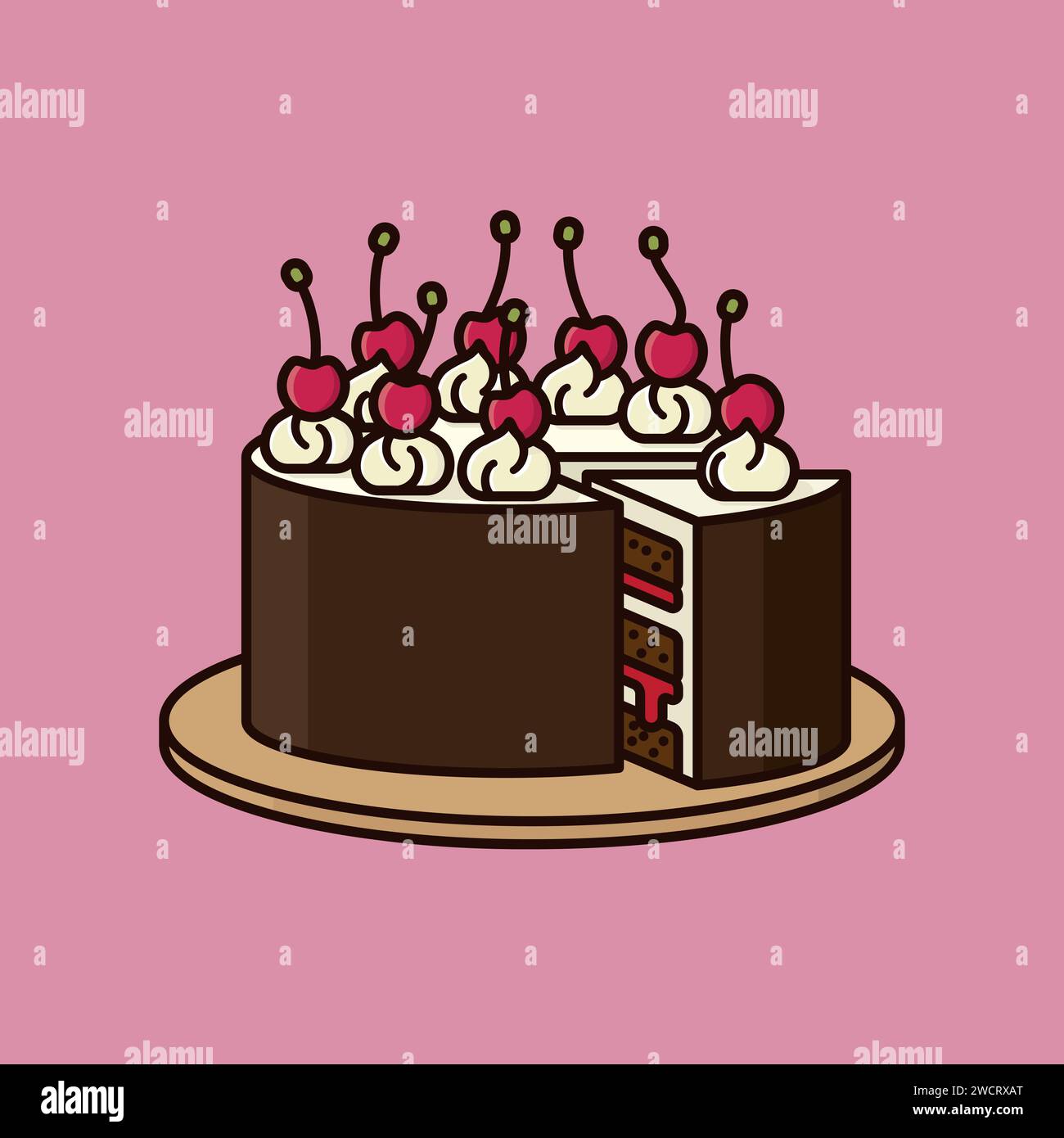 Savoureuse pâtisserie allemande avec illustration vectorielle de chocolat et de cerises pour la Journée du gâteau de la Forêt Noire le 28 mars Illustration de Vecteur