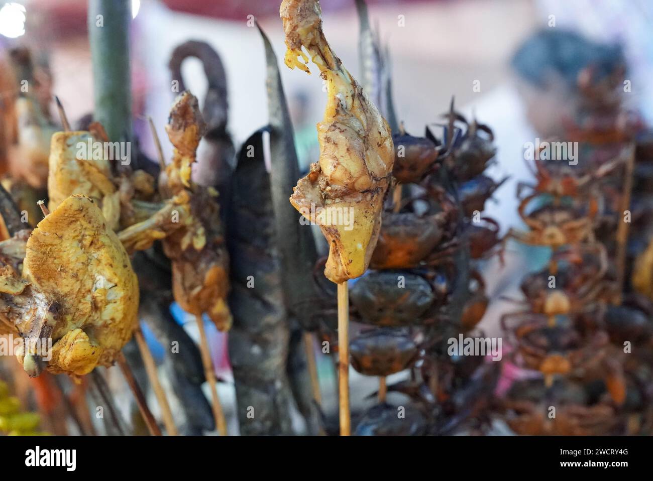 Gros plan de délicieux brochettes de poulet, grillé à la perfection Banque D'Images