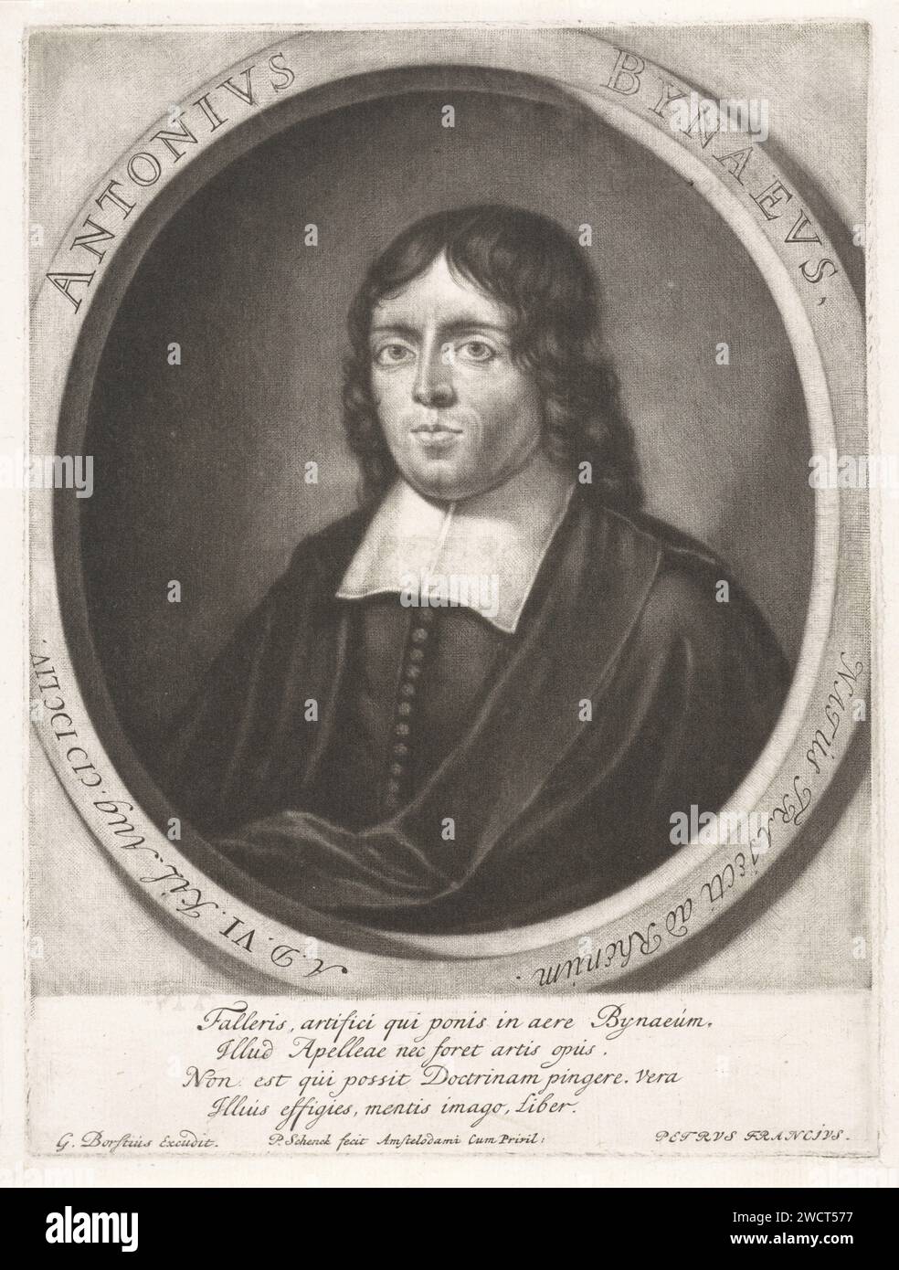 Portrait du pasteur Anton Bynaeus, Pieter Schenk (I), 1670 - 1713 tirage Amsterdam gravure sur papier théologien Banque D'Images