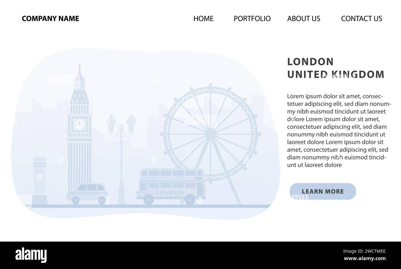 Londres, Royaume-Uni Voyage concept d'affaires pour Landing page dans le style plat. Modèle de site Web. Illustration de bannière vectorielle. Illustration de Vecteur