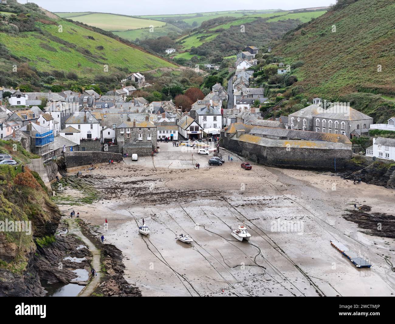 Port Isaac Cornwall UK drone , aérien , vue depuis les airs Banque D'Images