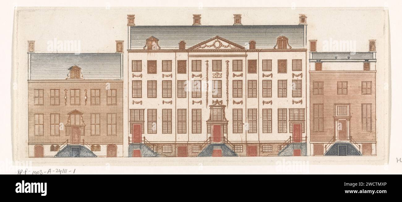 Maisons de canal d'Amsterdam sur Herengracht 471-477, Anonyme, 1696 - 1706 impression façades de maisons de canal d'Amsterdam sur Herengracht 471-477. Amsterdam papier gravure la maison habituelle ou rangée de maisons Herengracht Banque D'Images