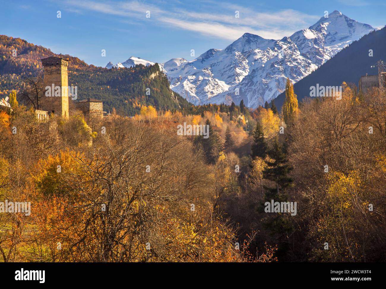 Vue de Mestia. Samegrelo-Zemo. Svaneti. Géorgie Banque D'Images