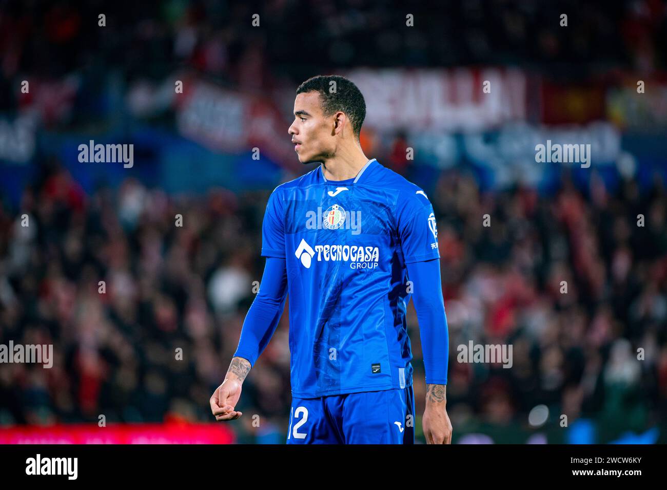 Getafe, Madrid, Espagne. 16 janvier 2024. Mason Greenwood de Getafe pendant le match de football valable pour le tour de 16 du tournoi Copa del Rey entre Getafe et Séville a joué à l'Estadio Coliseum de Getafe, Espagne. (Image de crédit : © Alberto Gardin/ZUMA Press Wire) USAGE ÉDITORIAL SEULEMENT! Non destiné à UN USAGE commercial ! Banque D'Images