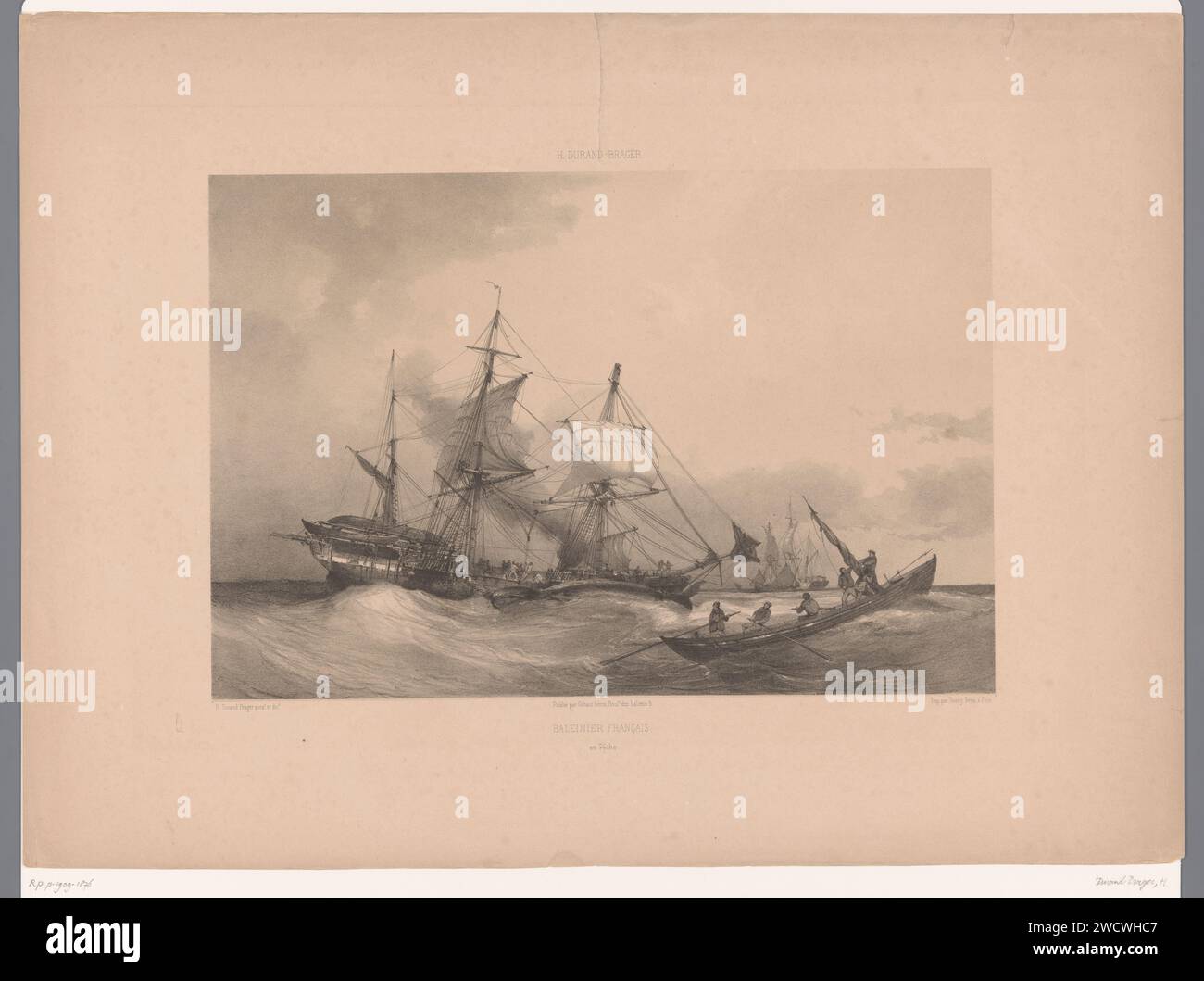 France Walvisvaards, Jean Baptiste Henri Durand-Brager, 1847 print Paris pêche à la baleine en papier, chasse à la baleine. Navires (en général) - CC - plus d'un navire Banque D'Images