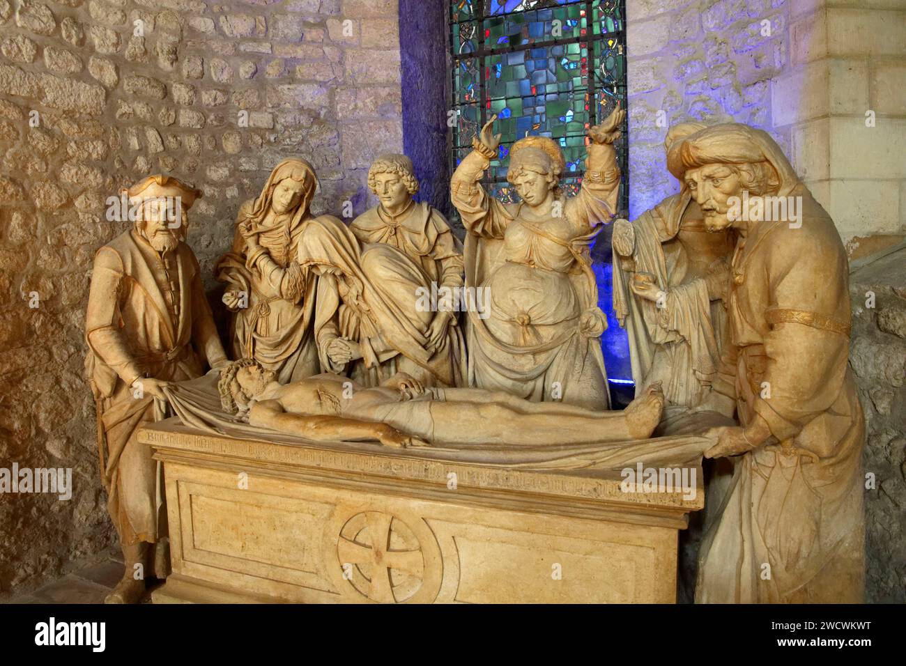 France, Marne, Reims, Basilique St Rémi inscrite au patrimoine mondial de l'UNESCO, enterrement du Christ (1531) Banque D'Images