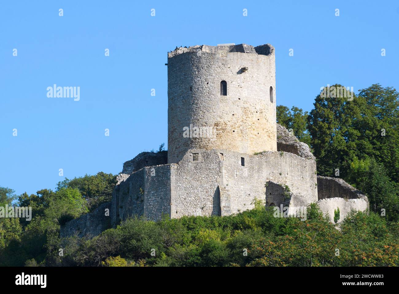 Région Ile de France, Val d'Oise, la Roche-Guyon, donjon sur château forme potager Banque D'Images
