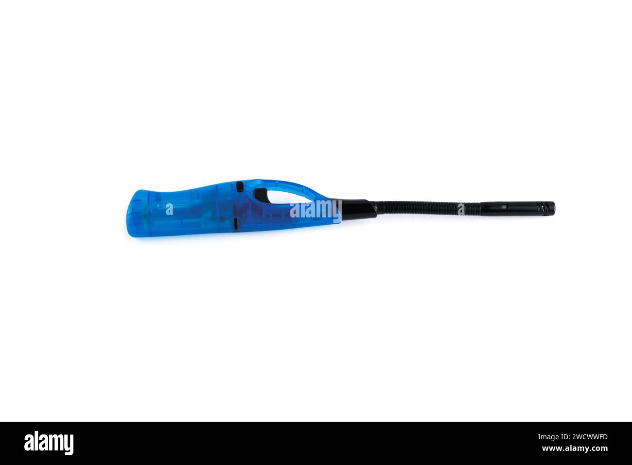 Briquet à gaz pour le poêle, bleu. Gros plan. Isolé sur fond blanc. Banque D'Images