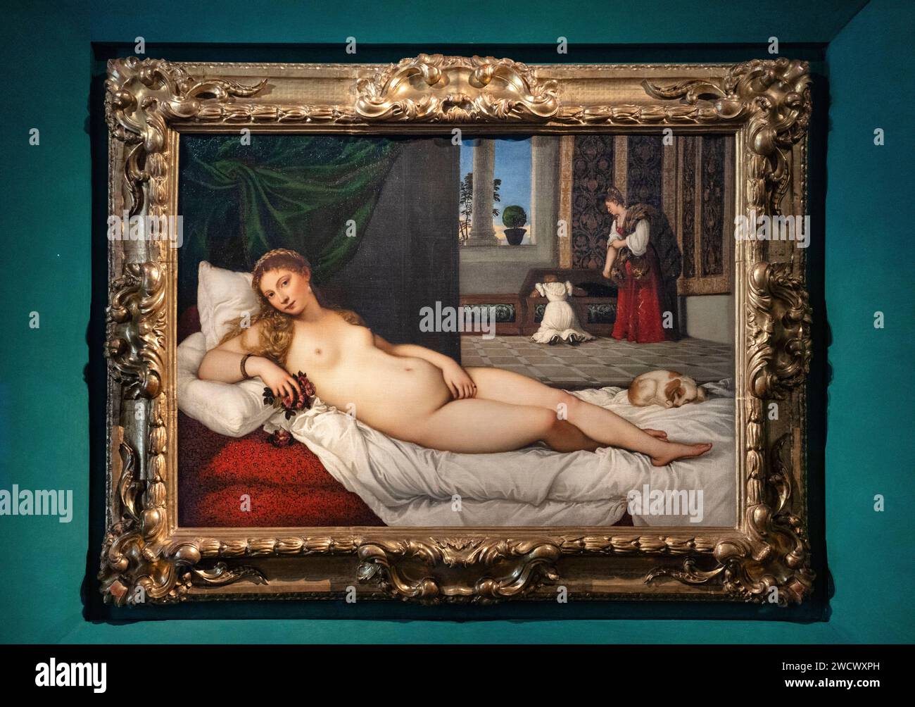 Italie, Toscane, Florence, Galleria degli Uffizi, la Vénus d'Urbino, Vénus couchée, est une peinture à l'huile du peintre italien Titien Banque D'Images
