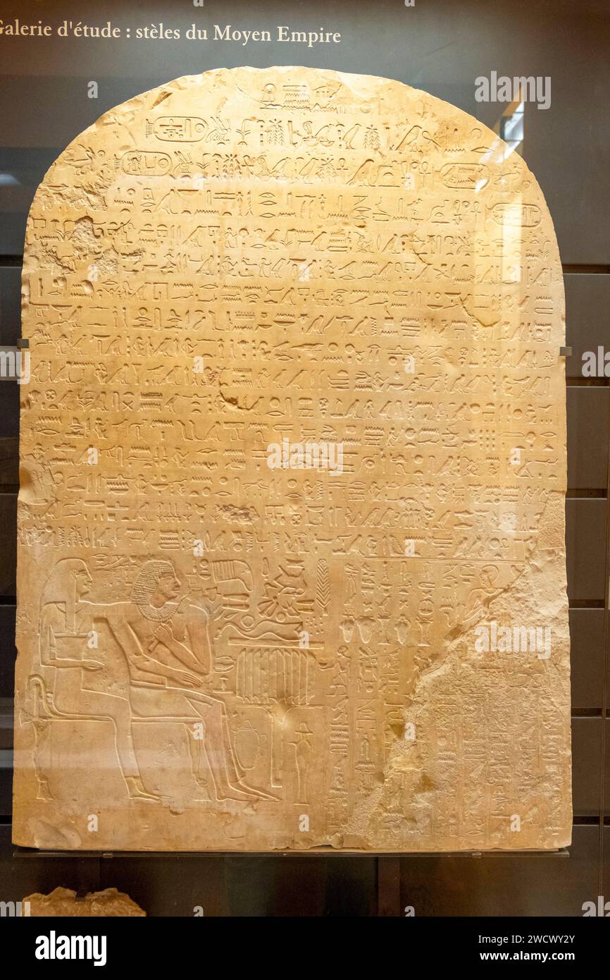 France, Paris, zone classée au patrimoine mondial de l'UNESCO, musée du Louvre, antiquités égyptiennes, stèle du Moyen-Empire Banque D'Images