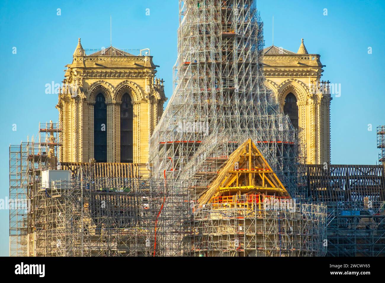 France, Paris, Île de la Cité, cathédrale notre Dame de Paris, restauration des échafaudages Banque D'Images