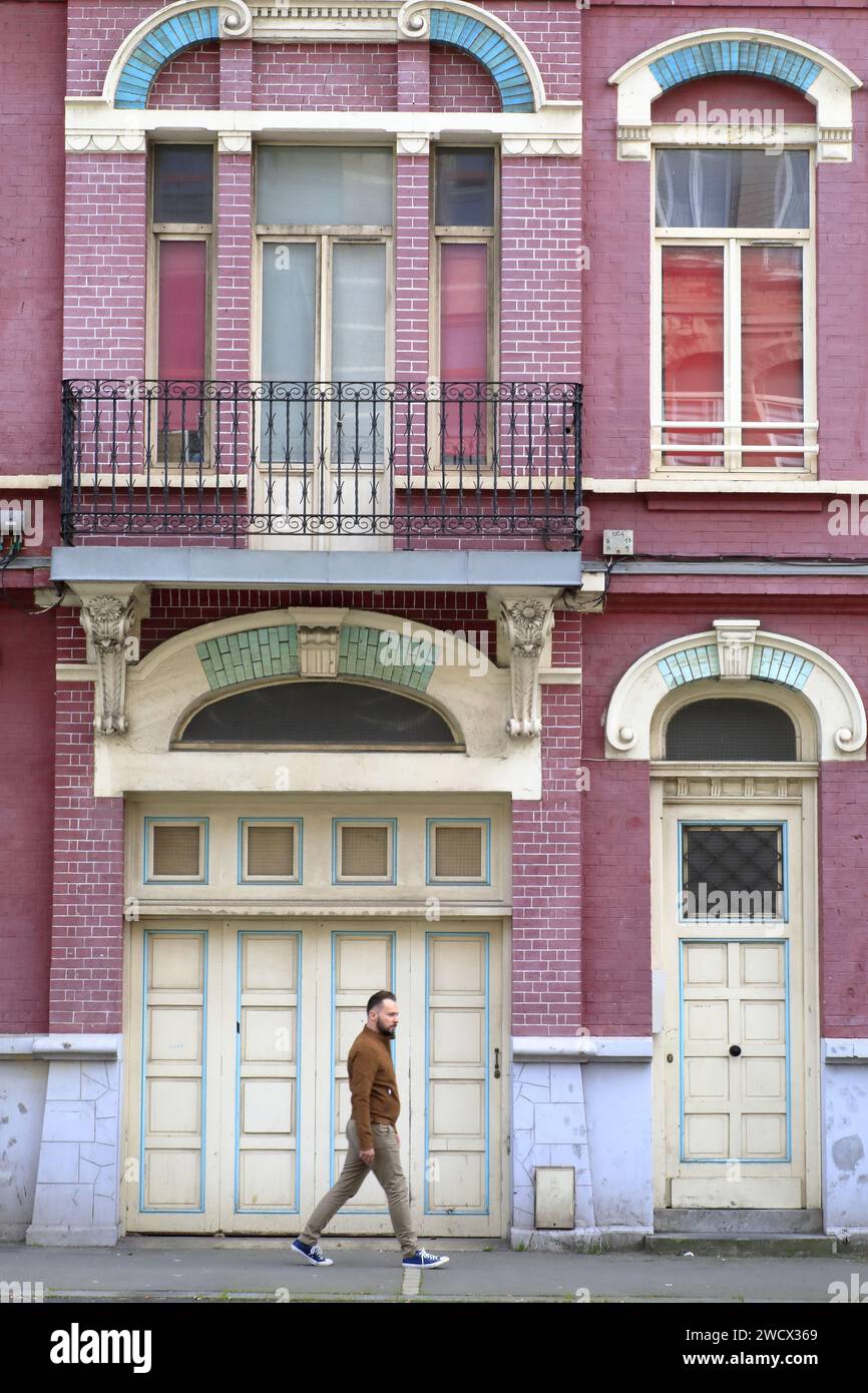 France, Nord, Dunkerque, gare ferroviaire quartier, avenue Guynemer, maison en brique début 20e siècle Banque D'Images