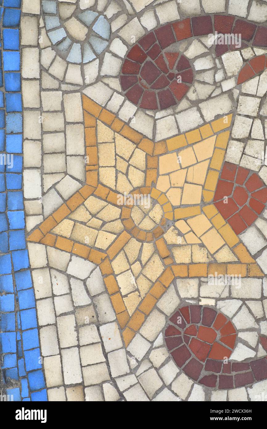 France, Nord, Dunkerque, anciens bains Dunkerquois (1896) de style mauresque d'après les plans des architectes Louis Gilquin, Charles Boidin et Albert Baert avec piscine, lavoirs, baignoires, mosaïque de la façade Banque D'Images