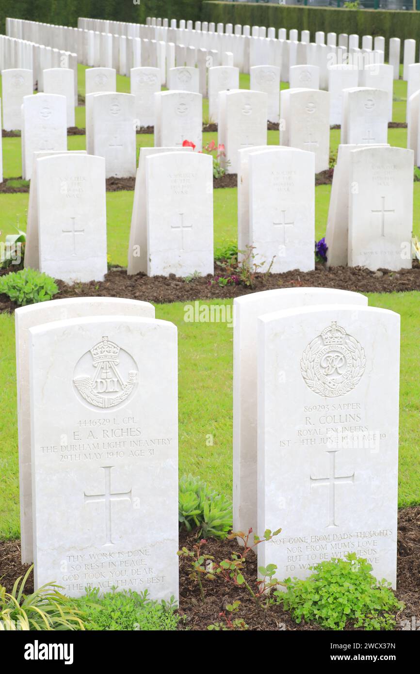 France, Nord, Dunkerque, Cimetière de la ville de Dunkerque, cimetière où se trouvent les tombes des soldats du Commonwealth morts pendant la première Guerre mondiale et la Seconde Guerre mondiale Banque D'Images