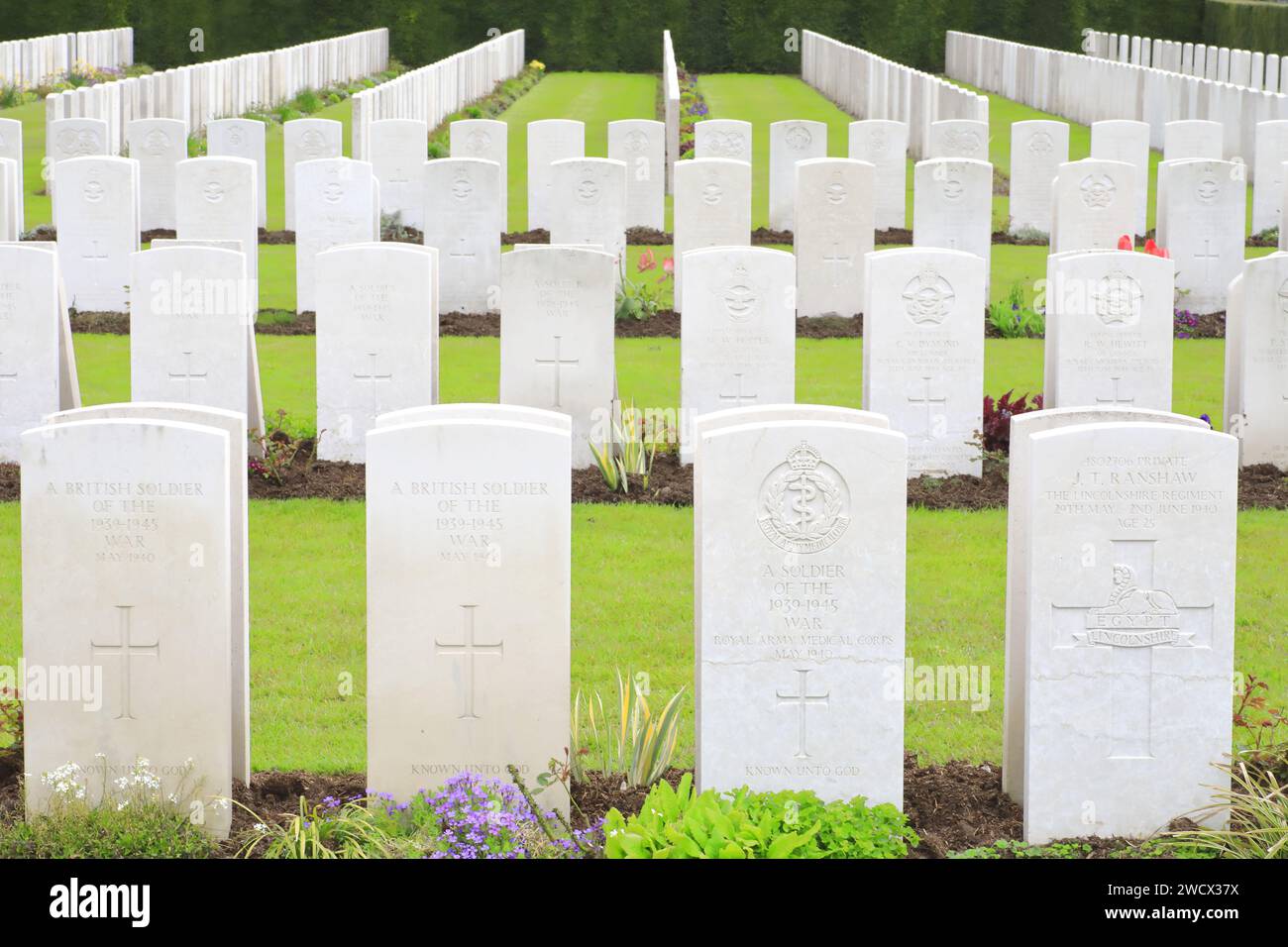 France, Nord, Dunkerque, Cimetière de la ville de Dunkerque, cimetière où se trouvent les tombes des soldats du Commonwealth morts pendant la première Guerre mondiale et la Seconde Guerre mondiale Banque D'Images
