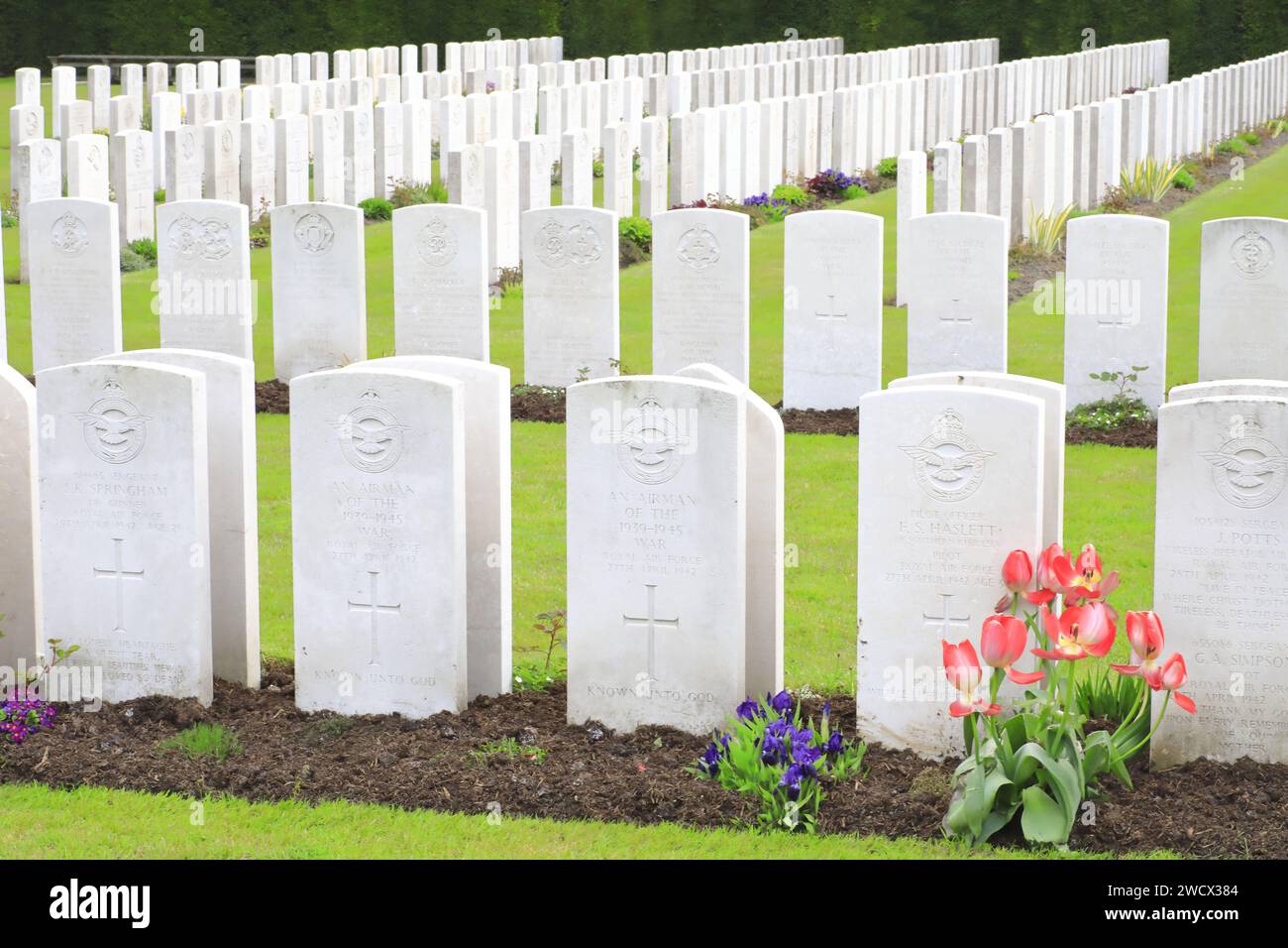 France, Nord, Dunkerque, Cimetière de la ville de Dunkerque, cimetière où se trouvent les tombes des soldats du Commonwealth morts pendant la première Guerre mondiale et la Seconde Guerre mondiale Banque D'Images