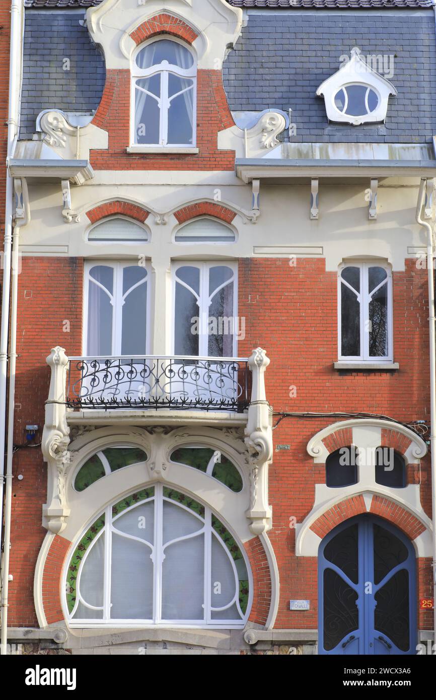 France, Nord, Dunkerque, Malo-les-bains, place de Turenne, Villa Cavalli de l'architecte Jules Potier du début du 20e siècle dans le style Art Nouveau Banque D'Images