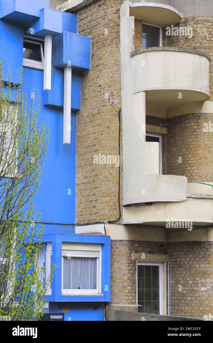 France, Nord, Dunkerque, Rosendaël, Excentric district, constructions des années 1930 conçues par François Reynaert Banque D'Images