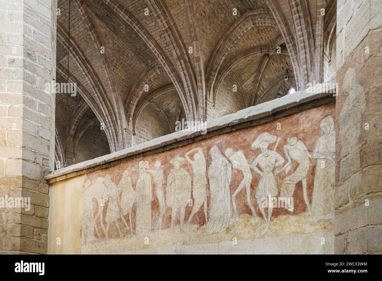 France, haute Loire, la chaise Dieu, église abbatiale St Robert, la danse de la mort fresque 15e. Banque D'Images