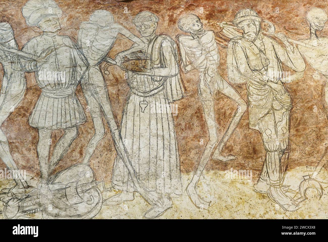 France, haute Loire, la chaise Dieu, église abbatiale St Robert, la danse de la mort fresque 15e. Banque D'Images