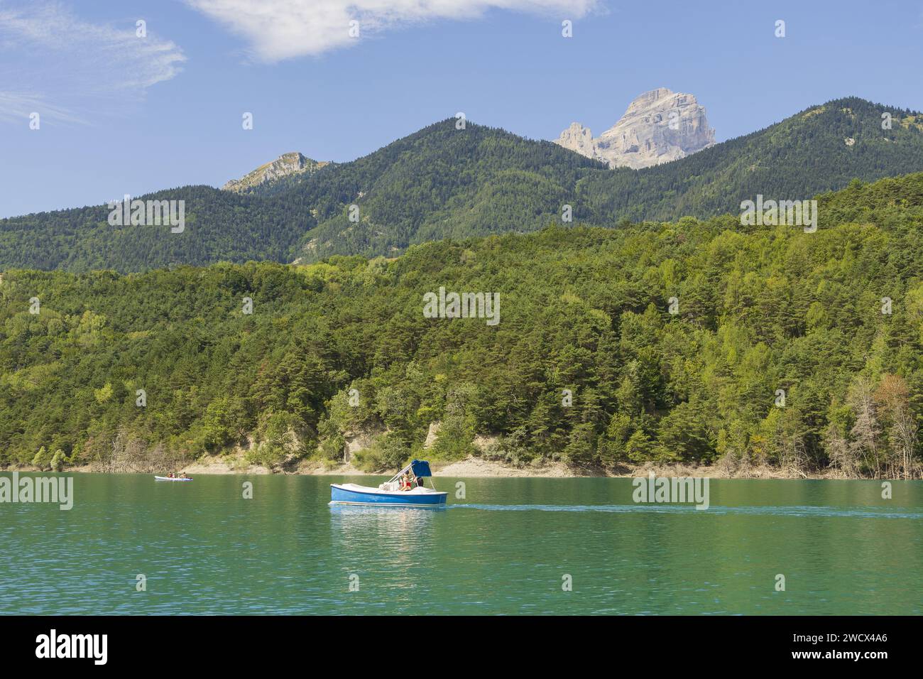 France, Isere, Lac de Sautet et la montagne Obiou près du village de corps le long du sentier Napoléon (vue aérienne) Banque D'Images