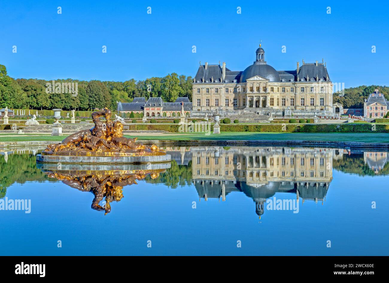 France, Seine-et-Marne, Maincy, château et jardins de Vaux-le-Vicomte, piscine du Triton Banque D'Images