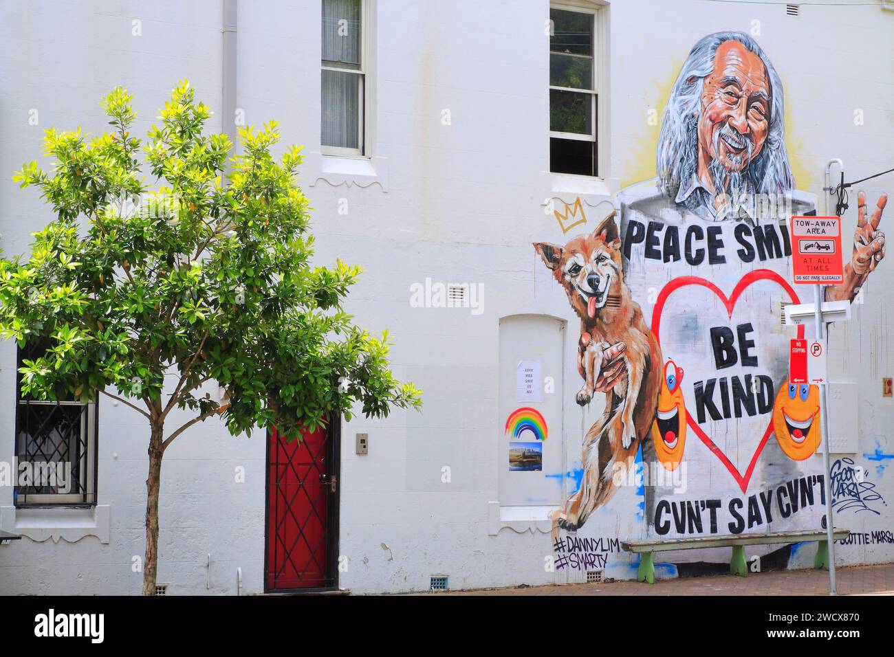 Australie, Nouvelle-Galles du Sud, Sydney, quartier de Chippendale, Street art représentant le militant Danny Lim par l'artiste Scott Marsh Banque D'Images