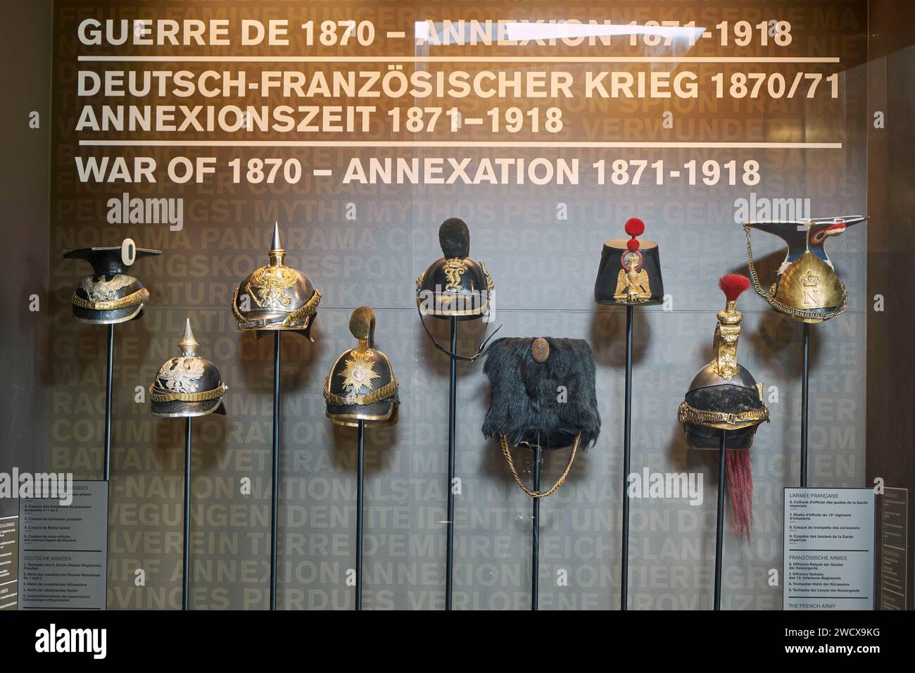 France, Moselle, Gravelotte, Musée de la guerre de 1870 et de l'annexion, casques de l'armée française Banque D'Images