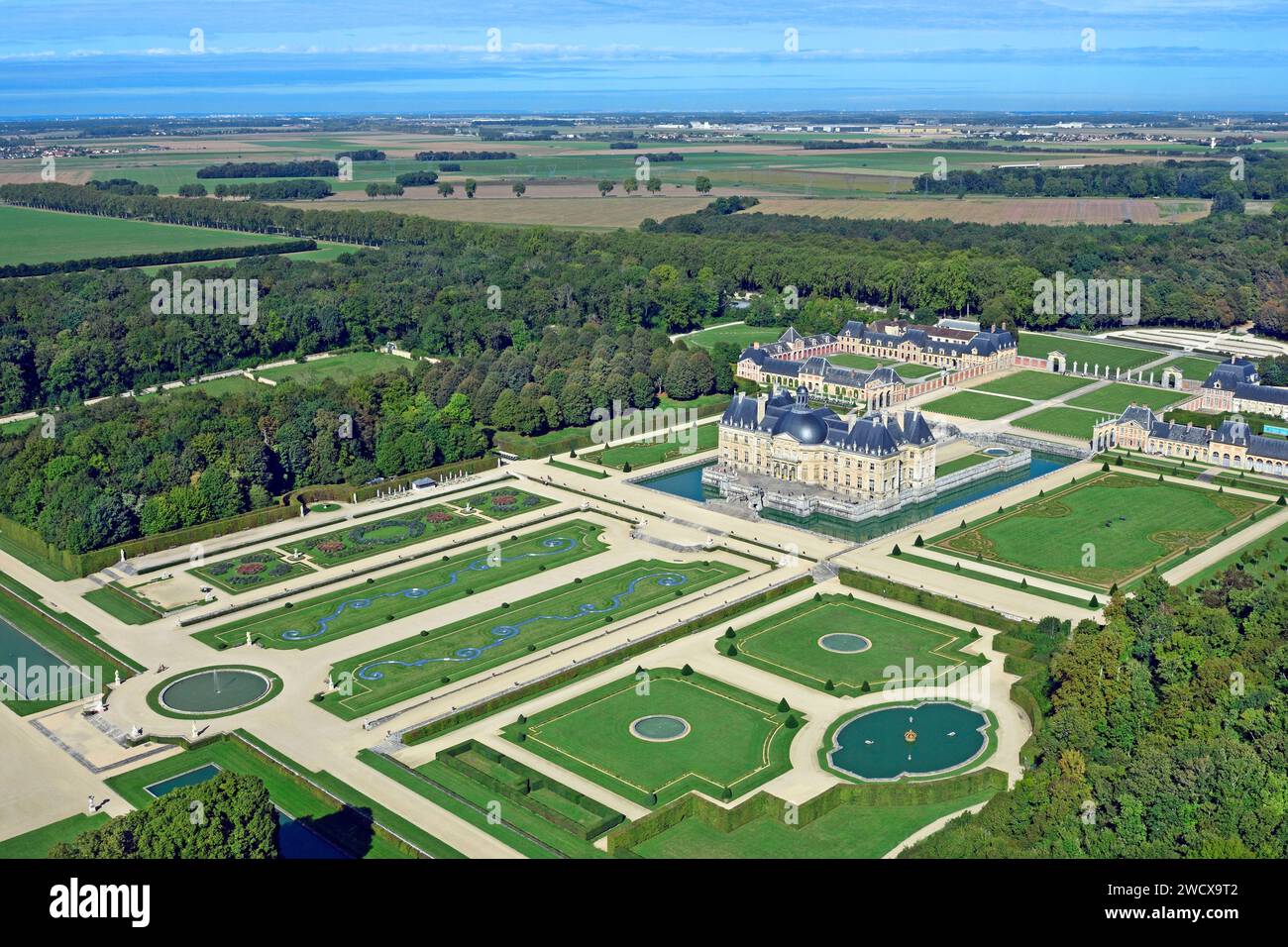 France, Seine-et-Marne, Maincy, le château et les jardins de Vaux-le-Vicomte (vue aérienne) Banque D'Images