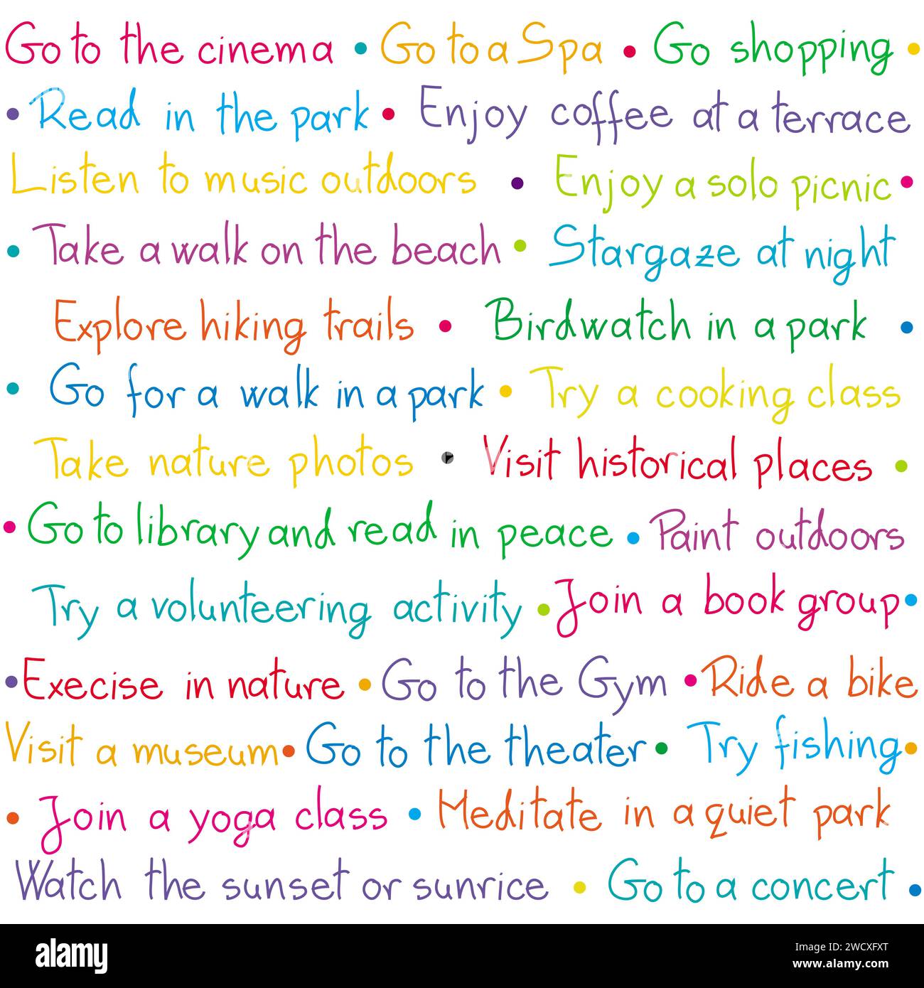 Activités de plein air à faire seul. Options pour passer du temps libre à sortir. Illustration de Vecteur