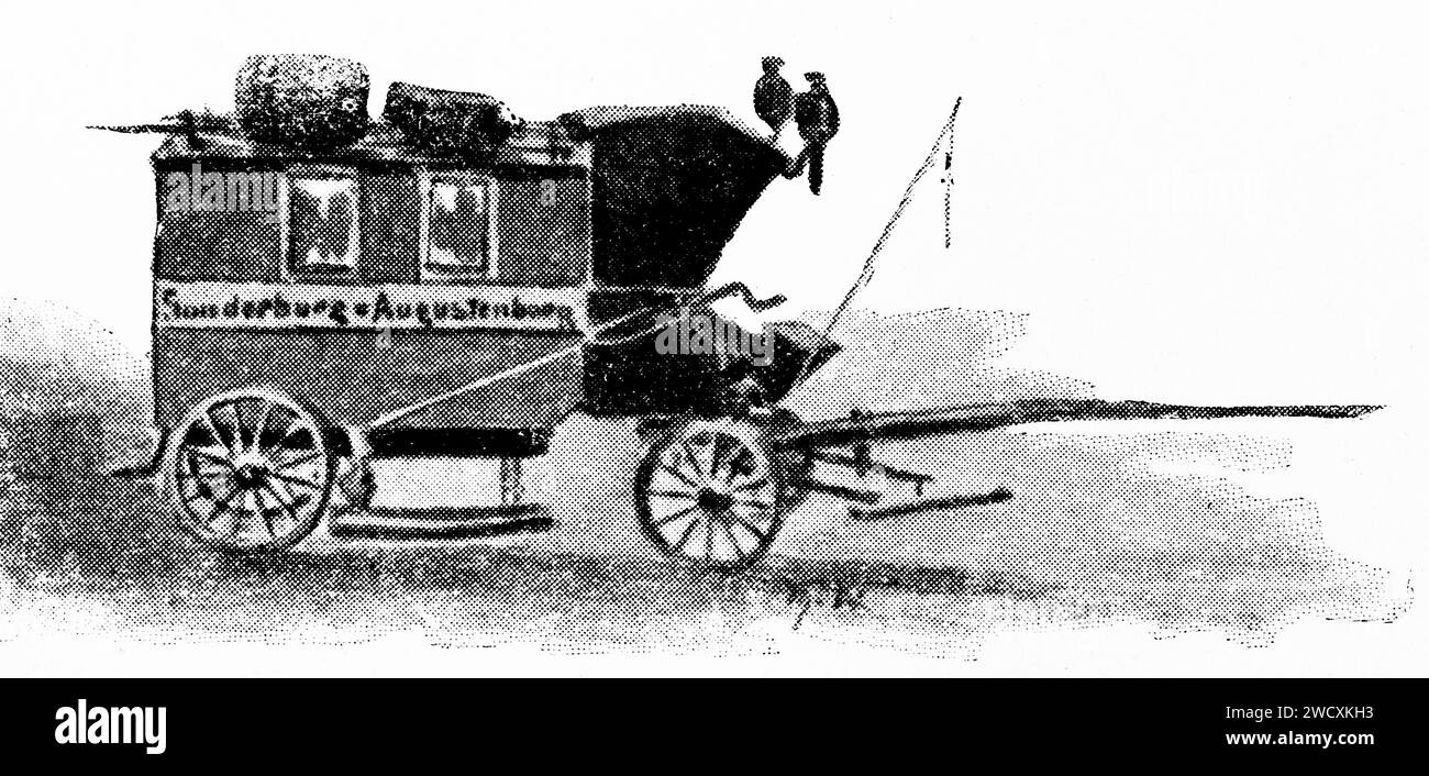 Calèche fin 19ème siècle, transport entre Sonderburg, et Augustenborg, Jutland du Sud, Danemark, Dukedom Schleswig, Allemagne du Nord, Europe, Banque D'Images