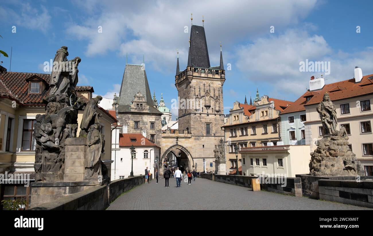 Malá Strana (petite ville) de l'extrémité ouest du pont Charles, Prague, Tchéquie. Banque D'Images