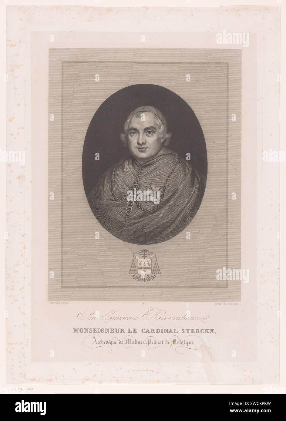 Portrait du cardinal Sterckx, Erin Corr, d'après Cornelis Cels, 1842 papier d'Anvers. gravure sur acier / gravure cardinal. homme adulte. personnages historiques Banque D'Images