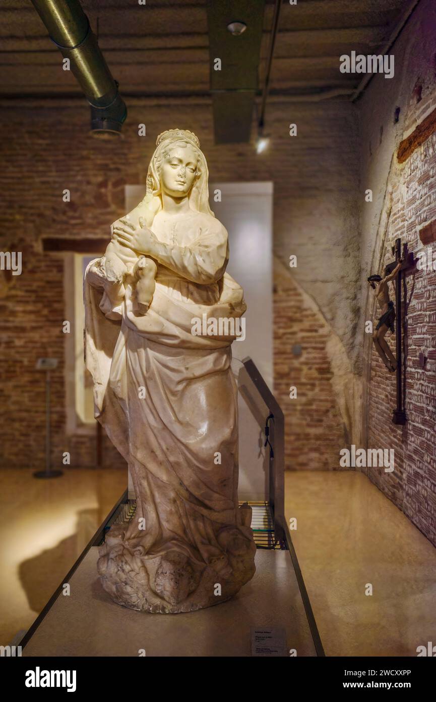 Sculpture en marbre de la Vierge et de l'enfant, Musée de la cathédrale de Santa María dans la ville de Murcie, Espagne, Europe Banque D'Images