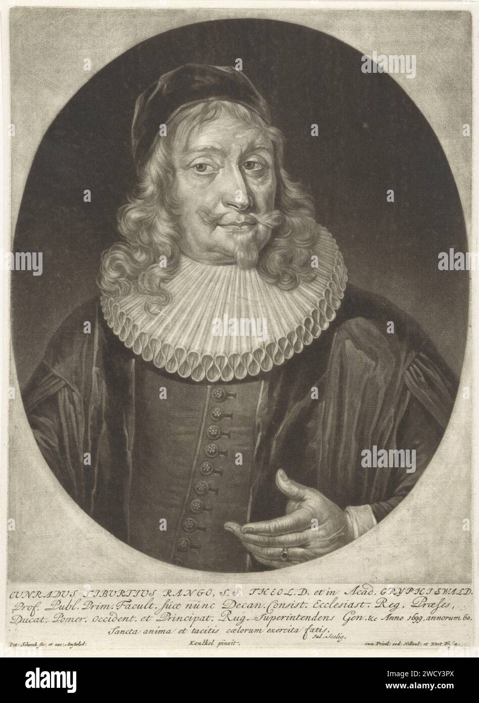 Portrait du théologien Konrad Tiburtius Rango, Pieter Schenk (I), d'après Johann Kencckel, 1699 - 1713 tirage Amsterdam gravure sur papier théologien Banque D'Images