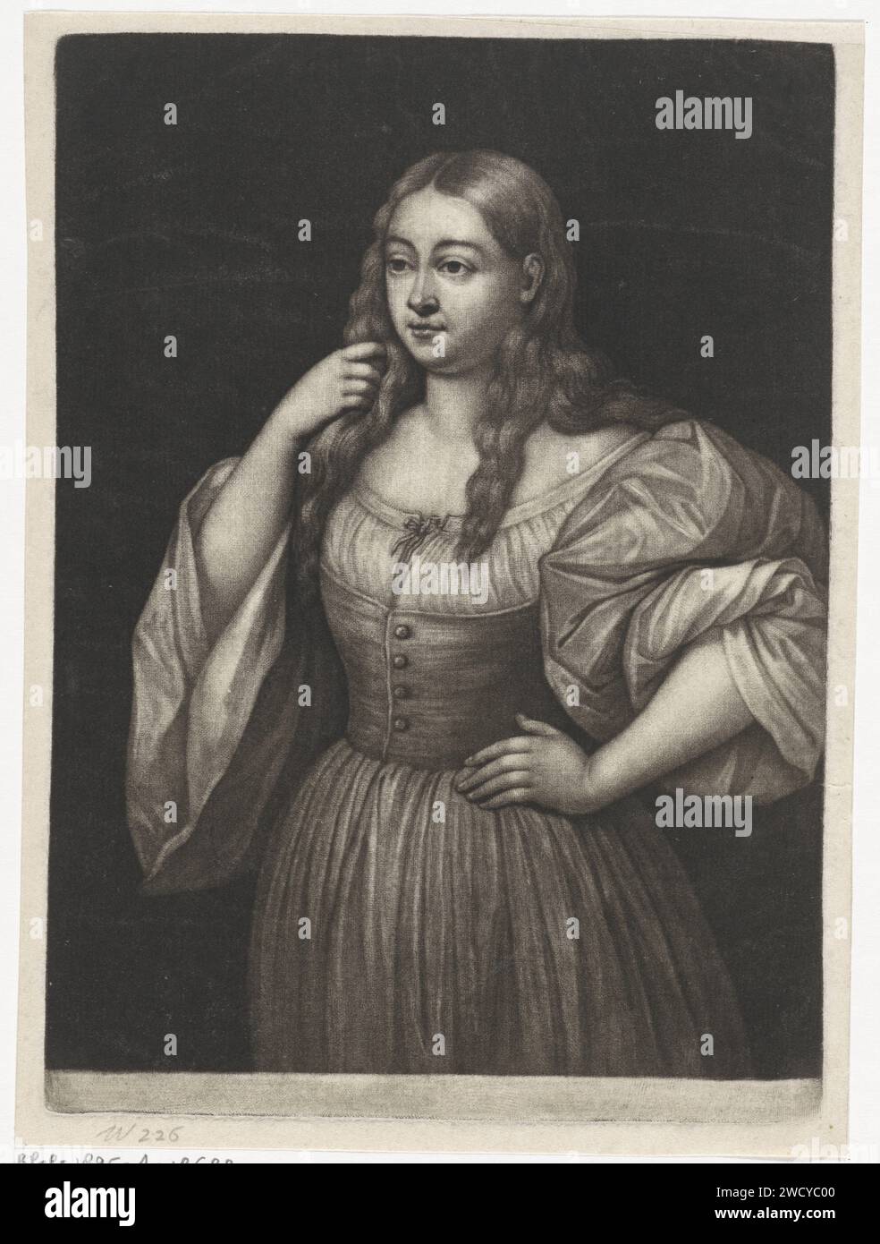 Jeune femme aux cheveux lâches, Wallerant Vaillant, d'après Jacopo Palma (il Vecchio), 1658 - 1677 papier imprimé Banque D'Images