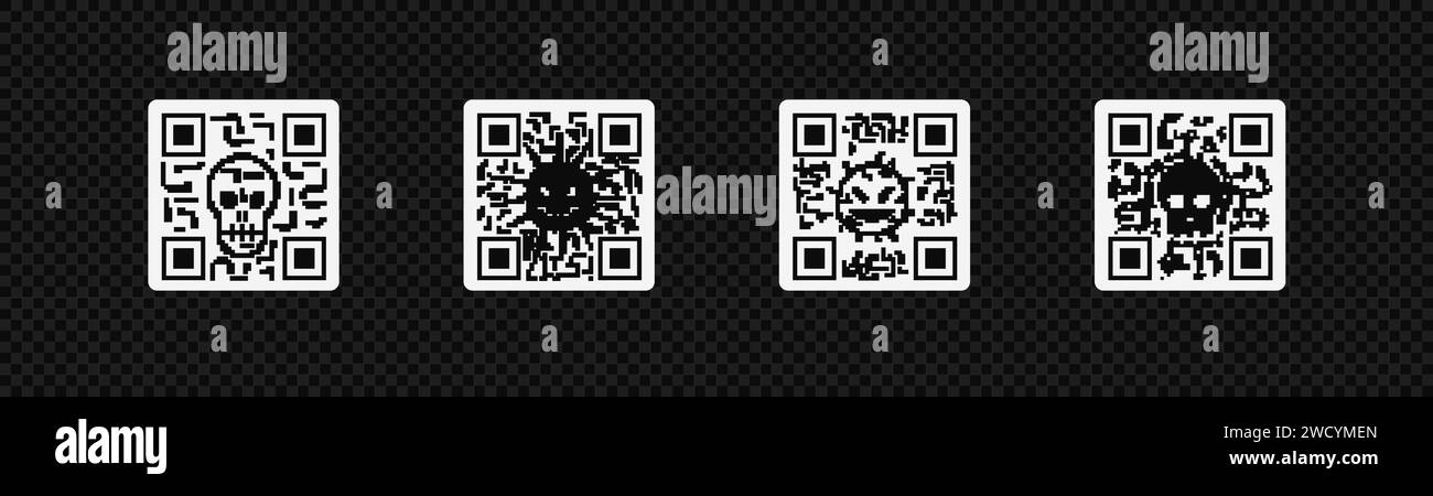 Jeu de code qr pirate. Étiquette logo avec application dangereuse et malveillante Illustration de Vecteur