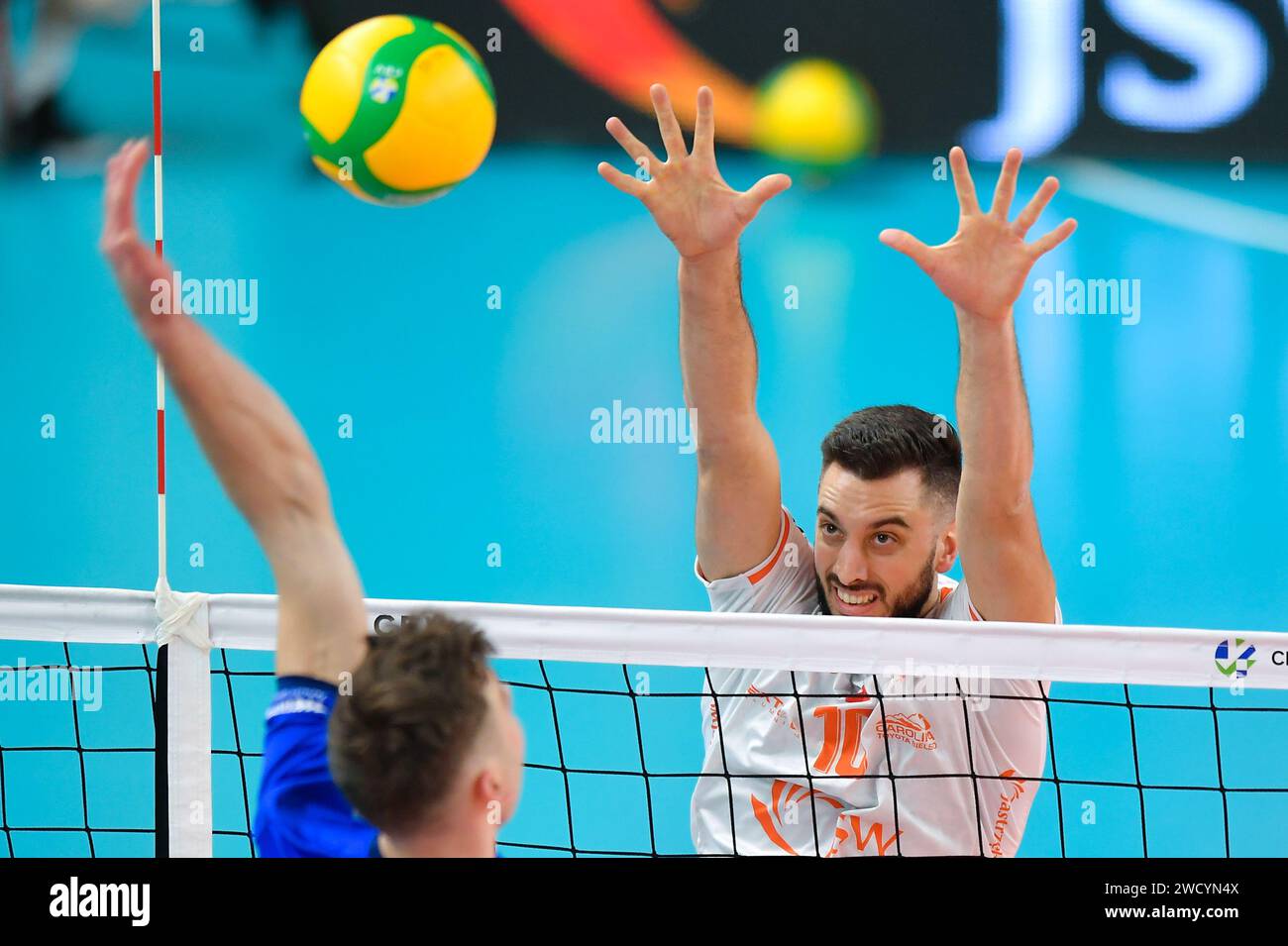 Jastrzebie Zdroj, Pologne. 17 janvier 2024. Ryan Sclater lors du match de la Ligue des champions de volleyball masculin CEV entre Jastrzebski Wegiel et SVG Luneburg le 17 janvier 2024 à Jastrzebie-Zdroj, Pologne. (Photo de PressFocus/Sipa USA) crédit : SIPA USA/Alamy Live News Banque D'Images