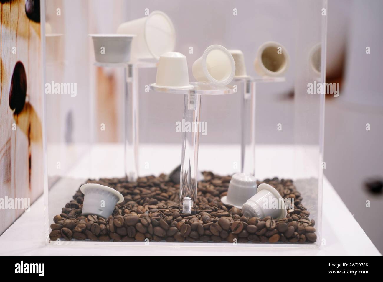 Milan, Italie - 17 janvier 2024 : gros plan de capsules de café écologiques durables. Les gousses sont compostables et biodégradables. Banque D'Images