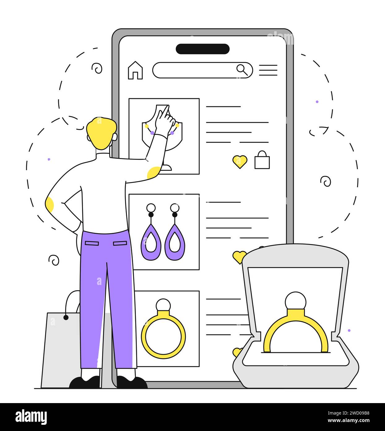 Bijoutier vecteur d'achat en ligne linéaire Illustration de Vecteur