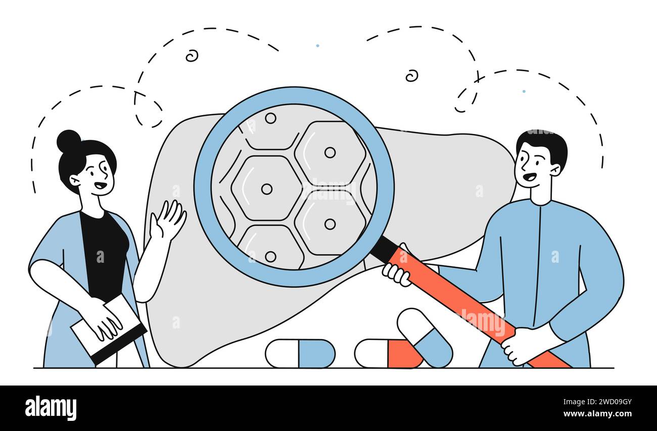 Concept linéaire de vecteur de recherche hépatique Illustration de Vecteur