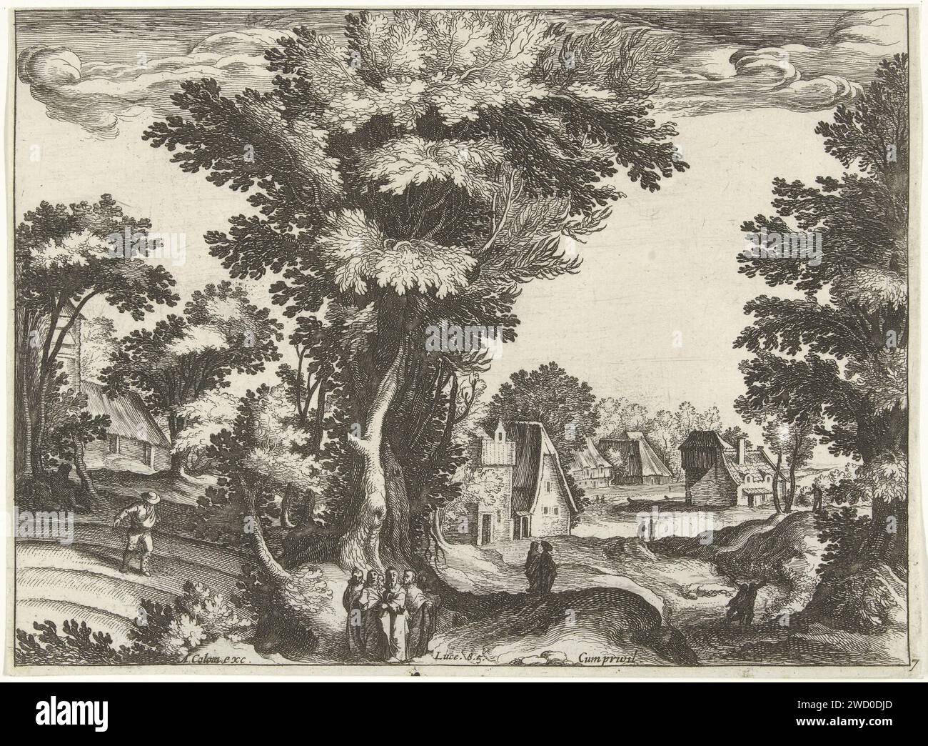 Paysage avec la parabole de de Zaaier, Simon Frisius, d'après Jacob Savery (I), d'après Jacob Savery (II), 1651 - 1658 print Lucas 8:5. Imprimeur : Northern Netherlandsafter design by : Northern Netherlandspublisher : Amsterdam paper graving the semer  parabole of Christ (Matthieu 13:3-9, Marc 4:5-8, Luc 8:3-9) Banque D'Images