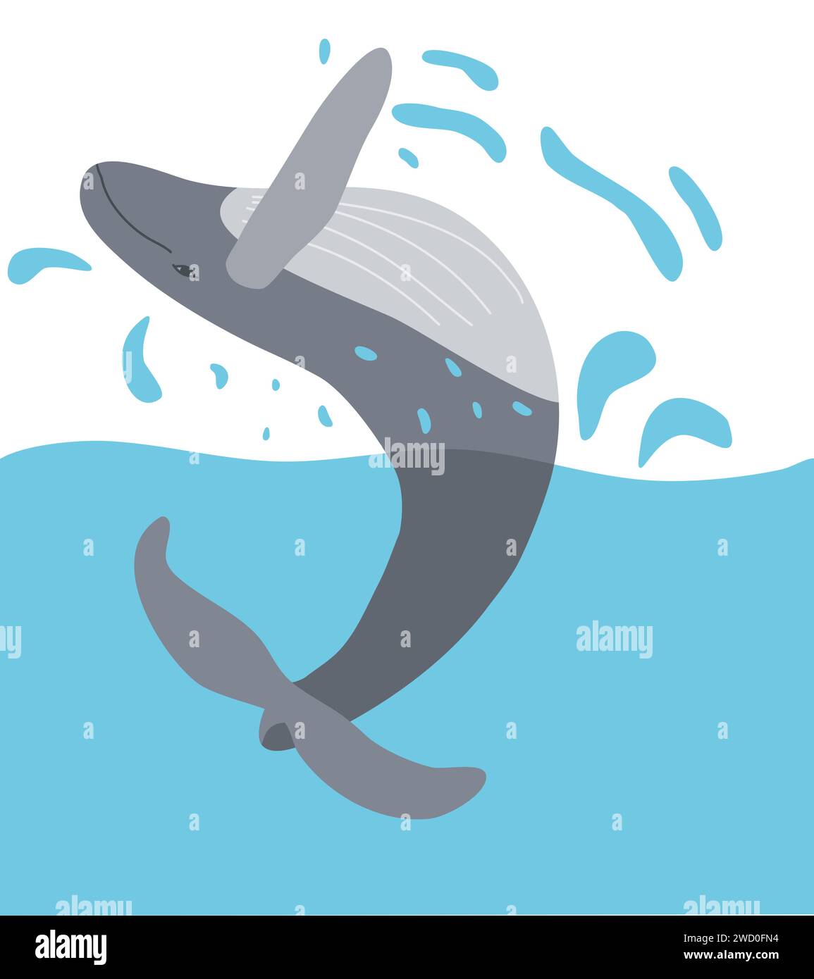 Grosse baleine sautant de l'eau, bannière ou carte de la Journée mondiale de la baleine, concept écologique arrêter la pollution de l'océan et dire non au plastique, illustration vectorielle Illustration de Vecteur