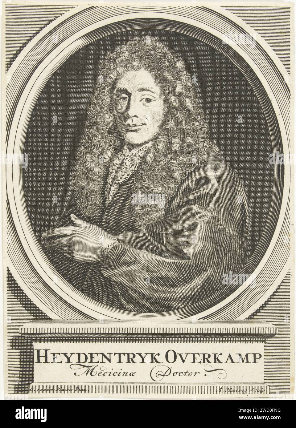 Portrait de Heydentrijk Overkamp, Adriaen Haelwegh, d'après David van der Plas, c. 1667 - c. 1696 impression Nord des pays-Bas gravure sur papier styles de coiffure. dentelle Banque D'Images