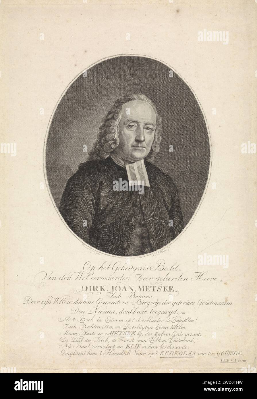 Portrait de Dirk Jan Metske, Mathias de Sallieth, d'après A. van den Berg, 1764 - 1791 tirage Portrait de Dirk Jan Metske, Predicant à Gouda. gravure du papier Banque D'Images