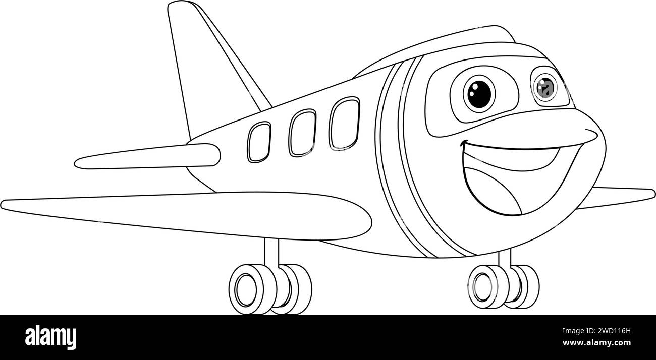 Illustration en noir et blanc d'un avion souriant. Illustration de Vecteur