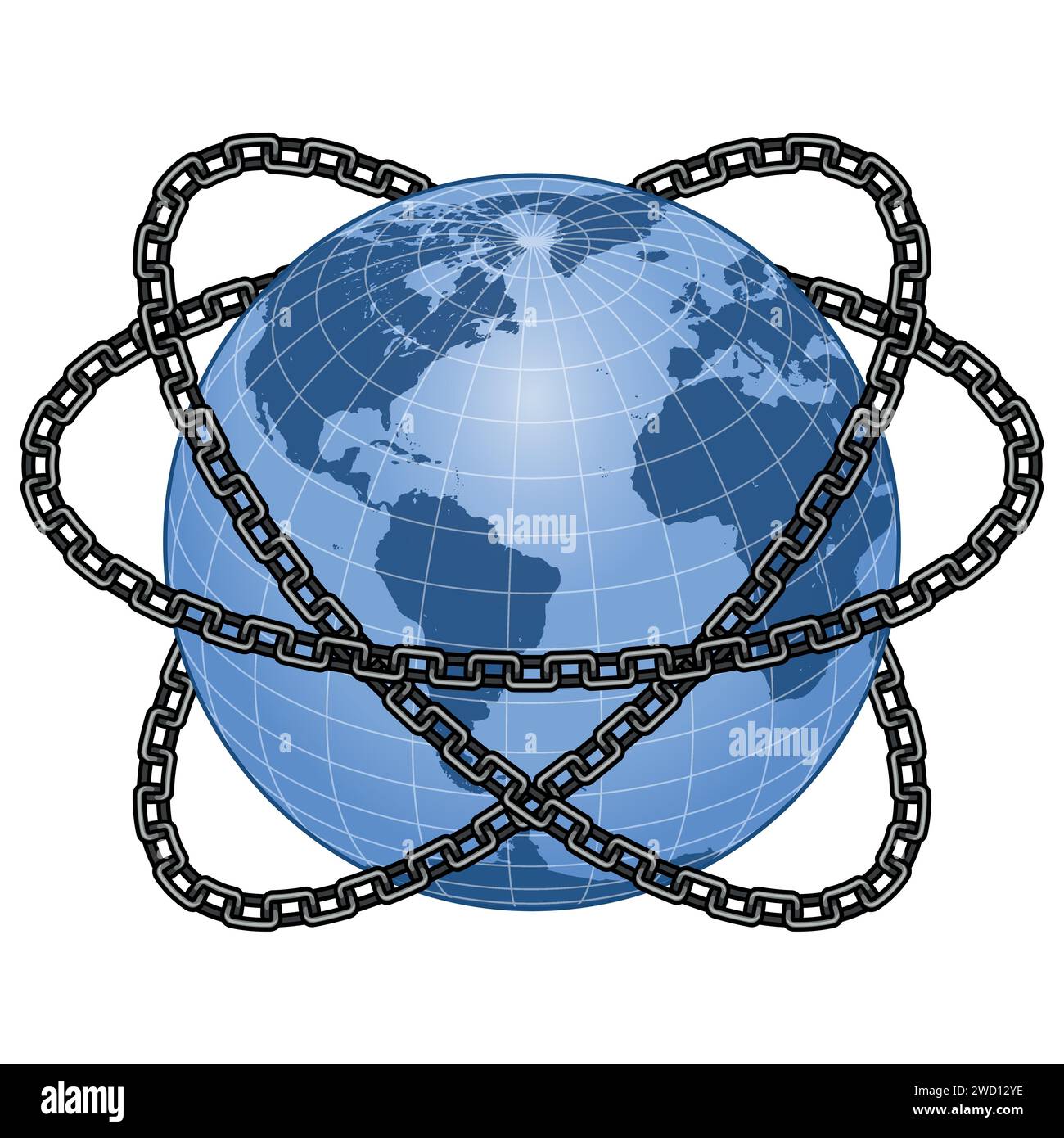 Conception vectorielle de la planète Terre entourée de chaînes, conception de la sphère terrestre avec des chaînes Illustration de Vecteur